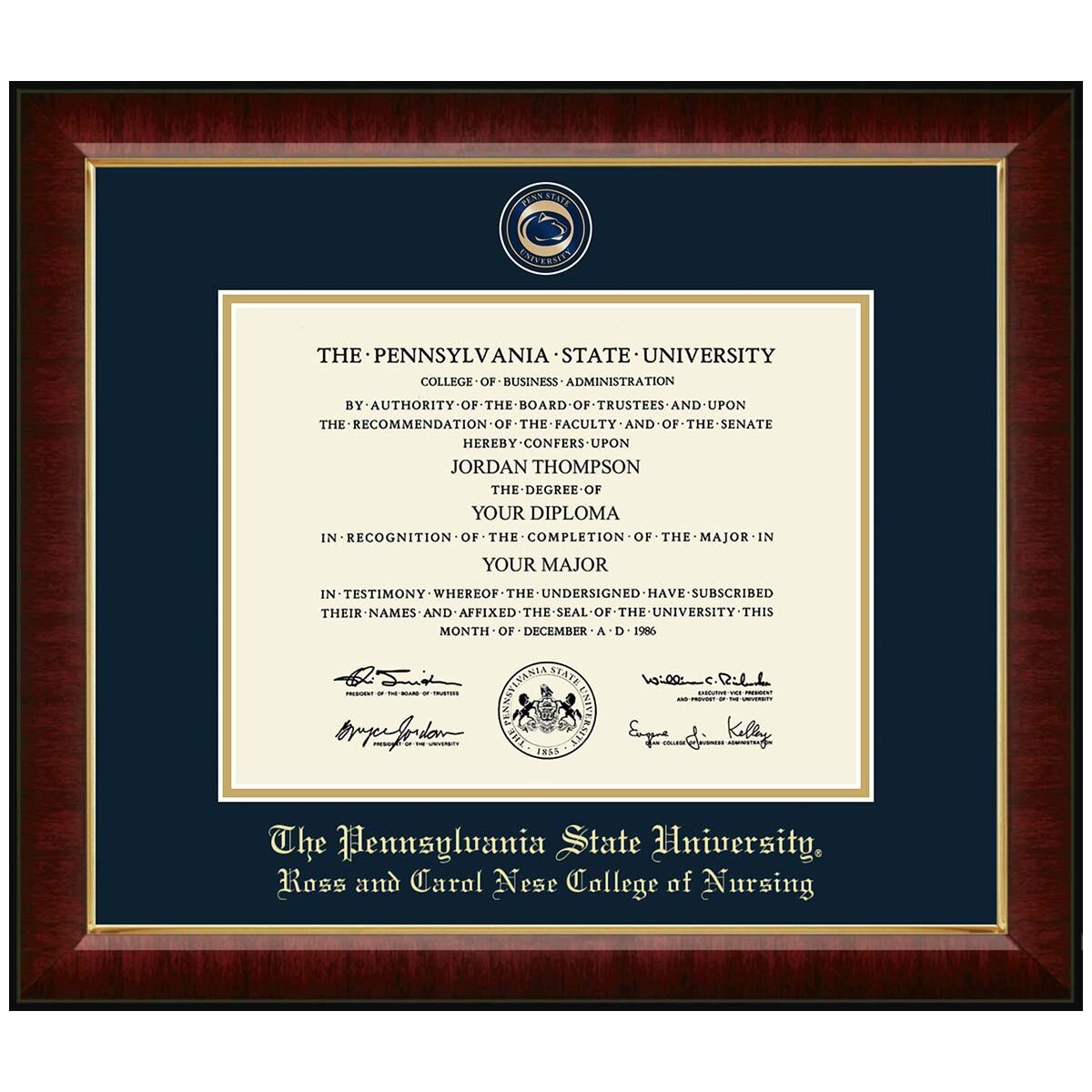#113 Ross and Carol Neses College of Nursing diploma frame Masterpiece Medallion in Murano (Cherry)
